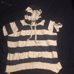 Blue & White Stripped Short Sleeve Hoodie